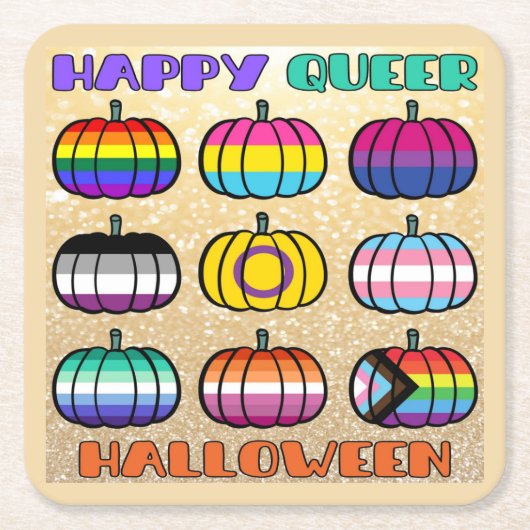 Happy Queer Halloween - Pride Flag Pumpkins Kartonnen Onderzetters (Voorkant)