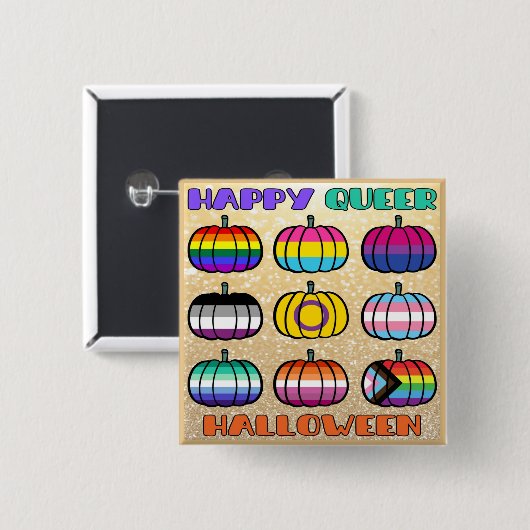 Happy Queer Halloween - Pride Flag Pumpkins Vierkante Button 5,1 Cm (Voorkant /achterkant)