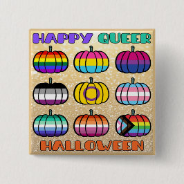 Happy Queer Halloween - Pride Flag Pumpkins Vierkante Button 5,1 Cm
