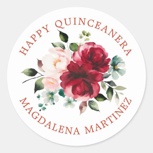 Happy Quinceanera Floral Custom Envelope Seal Ronde Sticker (Voorkant)