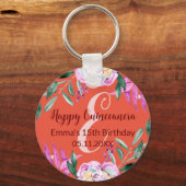 Happy Quinceanera lief 15-jarig feest floral Sleutelhanger (Voorkant)