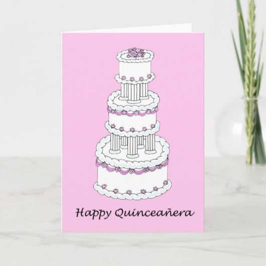 Happy Quinceanera Roze en Witte Drie Niveaus Kaart (Voorkant)