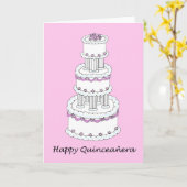 Happy Quinceanera  Roze en Witte Drie Niveaus Kaart (Gele Bloem)