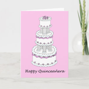 Happy Quinceanera  Roze en Witte Drie Niveaus Kaart