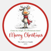 Happy quirky reindeer sticker red green artwork (Voorkant)