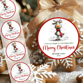 Happy quirky reindeer sticker red green artwork