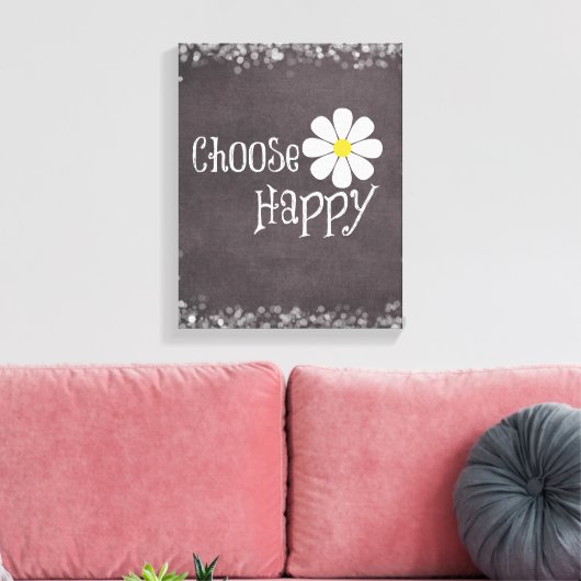 Happy Quote met Daisy Canvas Afdruk (Insitu (Woonkamer))