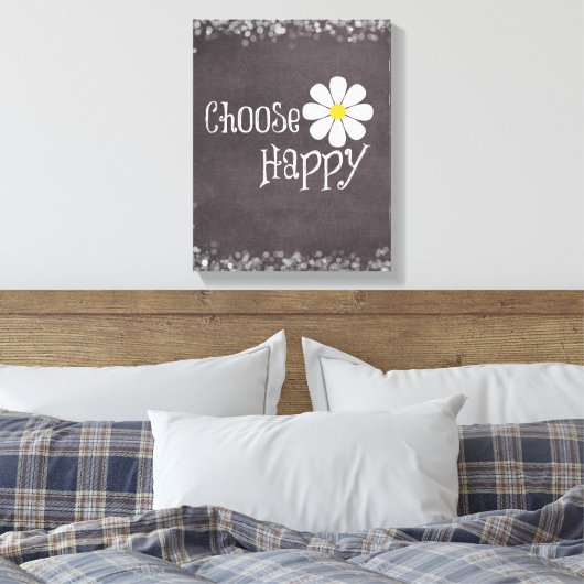 Happy Quote met Daisy Canvas Afdruk (Insitu (Slaapkamer))