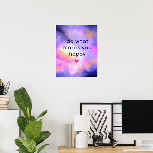 Happy Quote on a Cosmic Space Abstract Design Poster (Thuiskantoor)