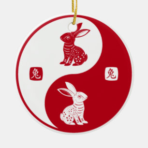 Happy Rabbit Chinees nieuwjaar 2023 Yin Yang Taich Keramisch Ornament