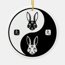 Happy Rabbit Chinees nieuwjaar 2023 Yin Yang Taich Keramisch Ornament