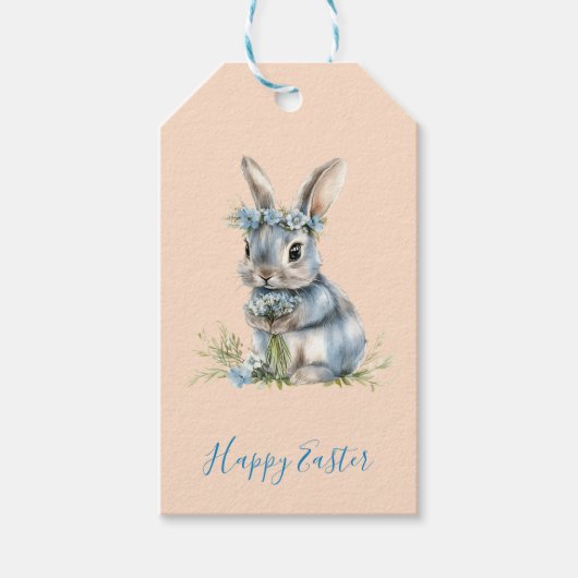 Happy Rabbit Easter Holiday Gift Labels Cadeaulabel (Voorkant)