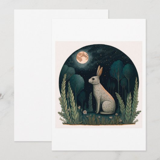 Happy Rabbit in in de maan Feestdagenkaart (Voorkant / Achterkant)