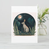 Happy Rabbit in in de maan Feestdagenkaart (Staand voorkant)