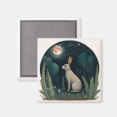Happy Rabbit in in de maan Magneet (Voorkant / Achterkant)