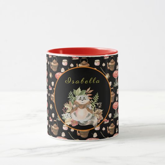 Happy Raccoon past Tekst en Kleur aan Mok (Midden)