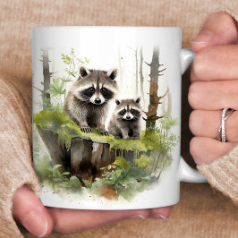 Happy Raccoons Woodland Scene Koffiemok