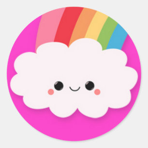 Happy Rainbow Cloud op Hot Pink Ronde Sticker