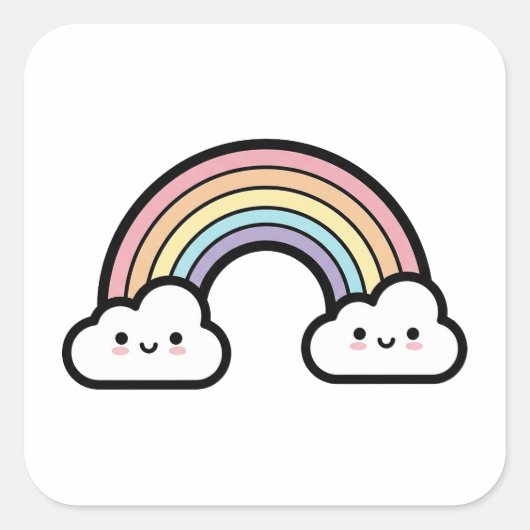 Happy Rainbow – Cute Kawaii Illustration Vierkante Sticker (Voorkant)
