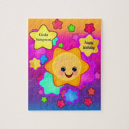 Happy Rainbow Pastel Sun met Twinkle Stars Legpuzzel (Verticaal)