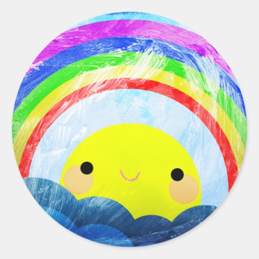 Happy Rainbow Ronde Sticker (Voorkant)
