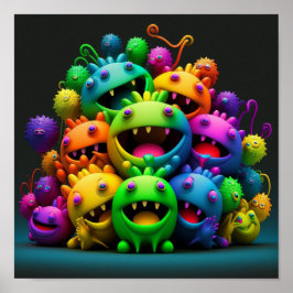 Happy Rainbow Smiling Creatures Poster