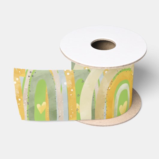 Happy Rainbows Harten Geel Groen Satijnen Lint (Spoel)