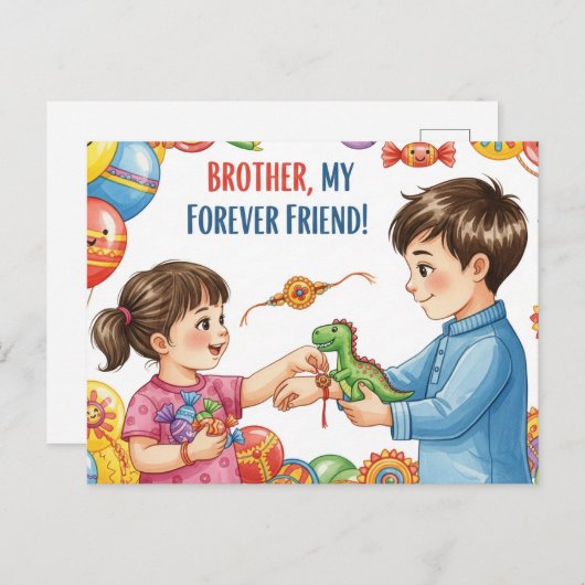 Happy Rakhi, Raksha Bandhan Briefkaart (Voorkant / Achterkant)