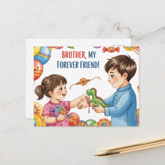 Happy Rakhi, Raksha Bandhan Briefkaart (Voorkant / Achterkant in situ)