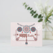 Happy Rakhi, Raksha Bandhan, stoffig roze, blauwgr Briefkaart (Staand voorkant)