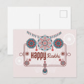 Happy Rakhi, Raksha Bandhan, stoffig roze, blauwgr Briefkaart (Voorkant / Achterkant)
