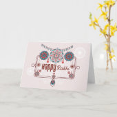 Happy Rakhi, Raksha Bandhan, stoffig roze, blauwgr Kaart (Gele Bloem)