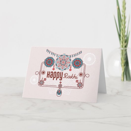 Happy Rakhi, Raksha Bandhan, stoffig roze, blauwgr Kaart (Voorkant)