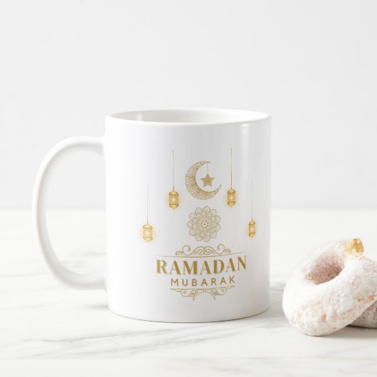 Happy Ramadan Kareem en Eid Mubarak 2023-feestdag Koffiemok (Met donut)