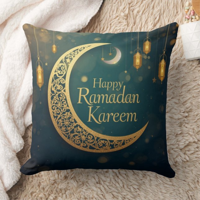 Happy Ramadan Kareem Moon & Lantern Pillow Kussen (Deken)
