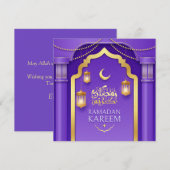 Happy Ramadan Mubarak Gold Crescent Paars Feestdagenkaart (Voorkant / Achterkant)