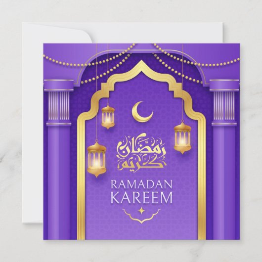Happy Ramadan Mubarak Gold Crescent Paars Feestdagenkaart (Voorkant)