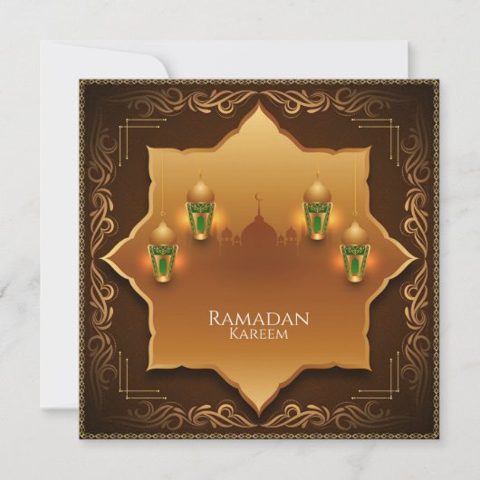 Happy Ramadan Mubarak Gold Islamic Lantern Mosque Feestdagenkaart (Voorkant)