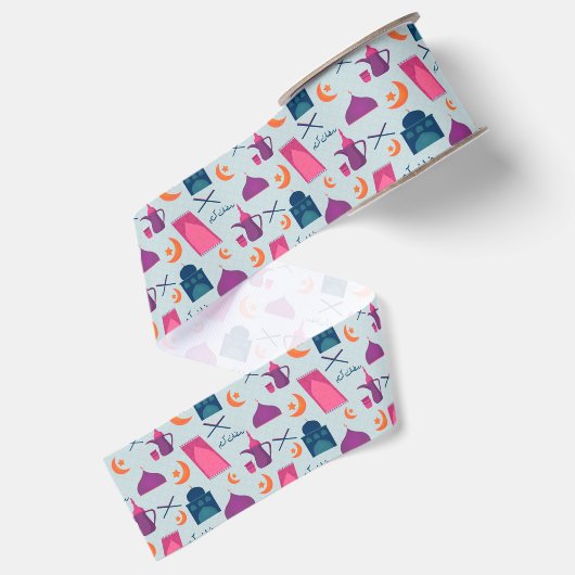 Happy Ramadan Pattern Grosgrain Lint (Achterkant)