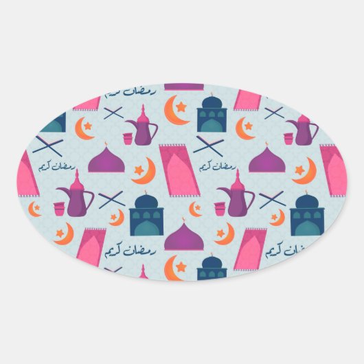Happy Ramadan Pattern Ovale Sticker (Voorkant)