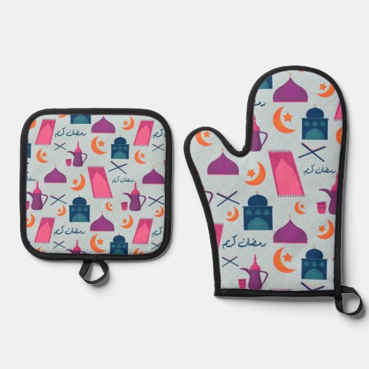 Happy Ramadan Pattern Ovenwant & Pannenlap Set (Voorkant)