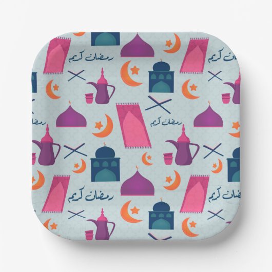 Happy Ramadan Pattern Papieren Bordje (Voorkant)