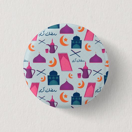 Happy Ramadan Pattern Ronde Button 3,2 Cm (Voorkant)