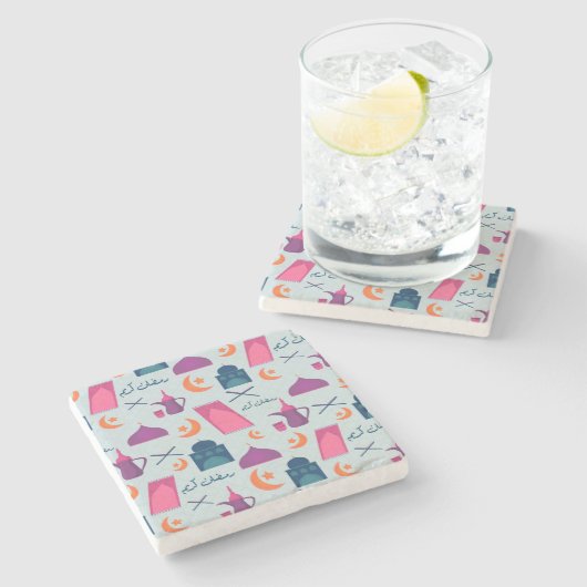 Happy Ramadan Pattern Stenen Onderzetter (Zijkant)