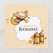 Happy Ramadan Waterverf Islamic Crescent , Quran Feestdagenkaart (Voorkant / Achterkant)