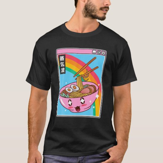 Happy Ramen Bowl Digital Japan Style Otaku Anime V T-shirt (Voorkant)