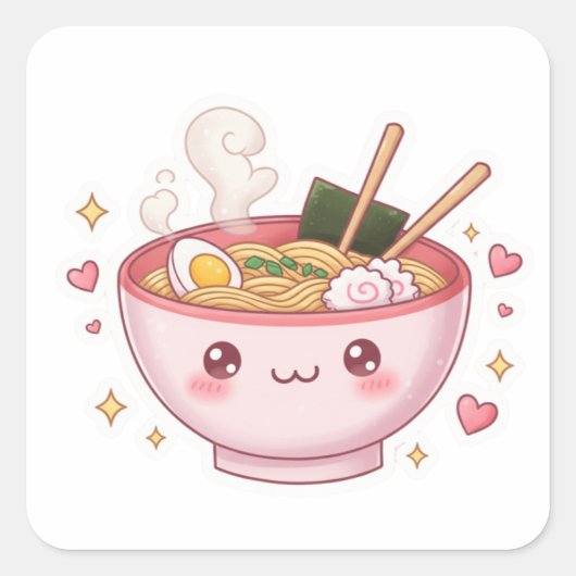 Happy Ramen – Cute & Tasty Vibes! Vierkante Sticker (Voorkant)