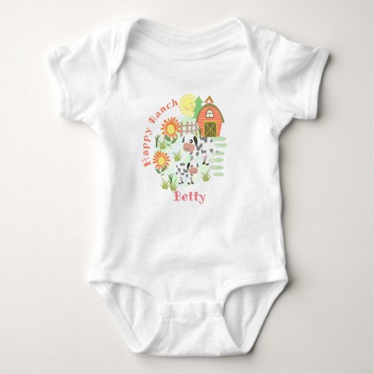 Happy Ranch-Koe. Gepersonaliseerd. Baby Bodysuit (Voorkant)