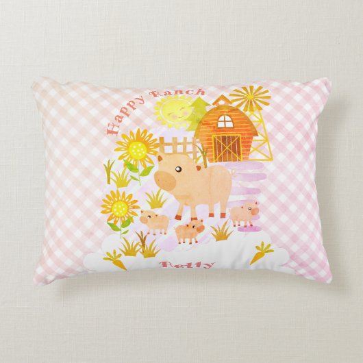 Happy Ranch Pig gepersonaliseerd. Accent Kussen (Voorkant)