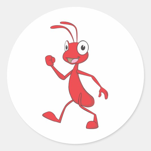 Happy Red Ant Walking Ronde Sticker (Voorkant)